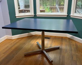 O4 - $125. Table Measures 40” W x 50” L x 28.75” Tall. Blue Laminate top with Chrome Base.