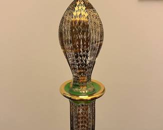 O6 - $1250. Antique Bohemian or Moser-style cut-to-clear glass decanter and cordial set with ornate gold gilding. 2 Tall Wine Glasses. 5 Champagne Coupe. Decanter & Stopper. One glass has a *tiny* chip in the base. All other pieces are in excellent condition!