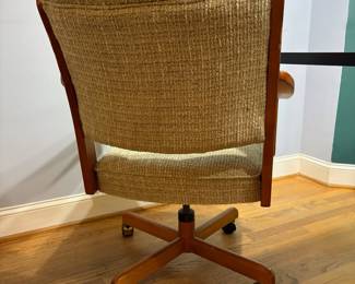 O5 - $240. Set of 6 Upholstered, Rolling Dining Chairs. Each Chair Measures 27" W x 28" D x floor to seat 18" x floor to back 35" Tall.