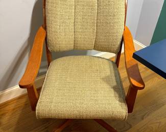 O5 - $240. Set of 6 Upholstered, Rolling Dining Chairs. Each Chair Measures 27" W x 28" D x floor to seat 18" x floor to back 35" Tall.