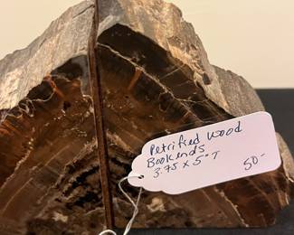 O92 - $50. Petrified Wood Bookends. Measures 3.75" W x 5" Tall.