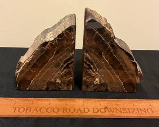 O92 - $50. Petrified Wood Bookends. Measures 3.75" W x 5" Tall.