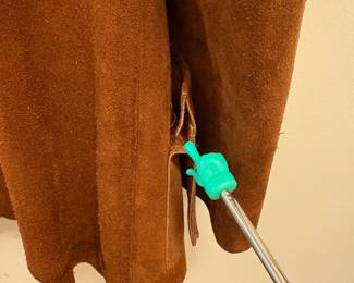 O72 - $100. 1980’s Woman’s Neiman Marcus Sued Fringe Jacket. No size. Measures 18” pit-pit, 26” shoulder-bottom hem.