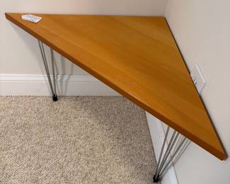 O140 - $150. Postmodern Pin Age Triangle Table. Measures 23.5" W x 23.5" D x 17.25" Tall.