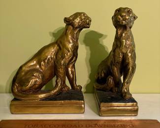 O57 - $75. Pair of Marion Bronze Clad Lioness Bookends. Each Measures 6.5" W x 3.25" D x 9" Tall.