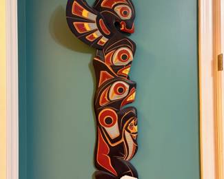 O3 - $400. Northwest Coast Salish Bill Wilson Kwakiutl Carving. Measures 11” W x 34” Tall.