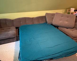 O29 - Free. Vintage Modular Sectional Sofa with Sleeper. 138" W x 74" W x 36" D x 31" Tall. YOU MUST BE ABLE TO MOVE DOWN THE STAIRS.