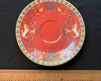 O117 - $80. "Dame A La Licorne" by Philippe Deshoulieres Tea Cup and Saucer.