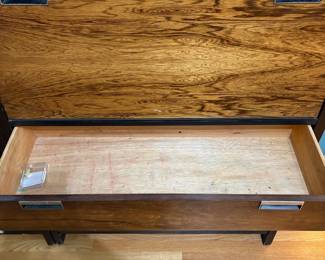 O34 - $225 PAIR. Bookshelf Measures 38.5” W x 15.25” D x 84” Tall. Bookshelf with Dry Bar Measures 38.25” W x 15.25” D x 84” Tall. Pieces are in Good/ Fair condition. Shows general wear but still sturdy.