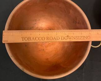 O120 - $85. Set of 3 Vtg Copper Mixing Bowls. Lg - 12.5” x 6”, Med 10.5” x 5.5”, Sm 8.75” x 4”.