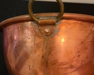 O120 - $85. Set of 3 Vtg Copper Mixing Bowls. Lg - 12.5” x 6”, Med 10.5” x 5.5”, Sm 8.75” x 4”.