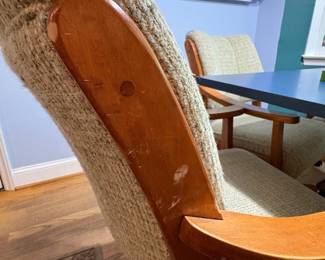 O5 - $240. Set of 6 Upholstered, Rolling Dining Chairs. Each Chair Measures 27" W x 28" D x floor to seat 18" x floor to back 35" Tall.