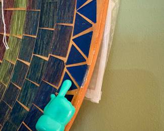 O30 - $5. Tile Mirror. Damaged. Measures 23.5” Diameter.