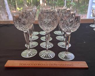 O112 - $150. Set of 11 Waterford Wine Glasses. 7.75" Tall.