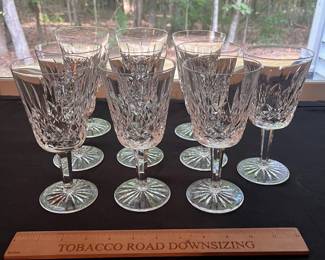 O111 - $75. Set of 8 Waterford "Lismore" Water Goblets. 7" Tall.