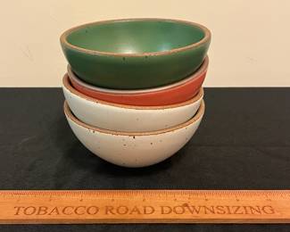 O9 - $80. Set of 4 East Fork Pottery Small Bowls. Measures 4.5" D x 2.25" Tall. White ones show some wear.