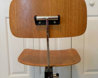 O141 - $150. Vintage Danish Rabomi Stole Teak Desk Task Chair. Measures 16.75" wide x 14" deep x adjustable height.
