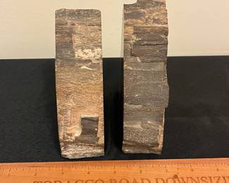 O92 - $50. Petrified Wood Bookends. Measures 3.75" W x 5" Tall.
