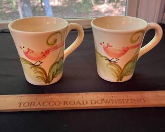 O105 - $25. Vietri "Carmela" Set. 1- Plate 9" D, 2 - Mugs 4.5" Tall. Mugs have crazing and staining on the inside.