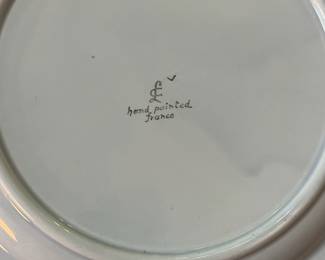 O109 - $275. Set of Longchamp "Printemps" Pottery. 9 - 10" Dinner Plates, 9 - 7.5" Salad Plates, 11 - 6.75" Desert Plates, 11 - 6.25" Saucers, 7 - Tea Cups, 1 Gravy Boat, 1 Sugar Dish.