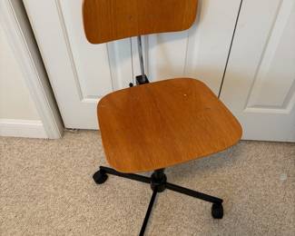 O141 - $150. Vintage Danish Rabomi Stole Teak Desk Task Chair. Measures 16.75" wide x 14" deep x adjustable height.