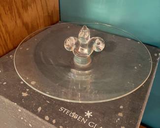 O132 - $45. Steuben Fleur- de-Lis Canapé Tray. Measures 12.5” D x 4” Tall.