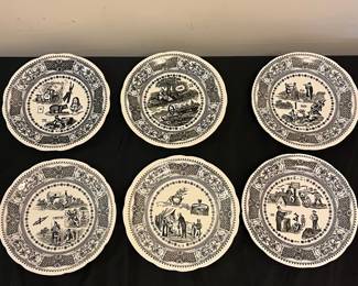 O98 - $40. Set of 6 Gien France Rebus Picture Puzzle 7.75” Plates. No. 1 - 6.