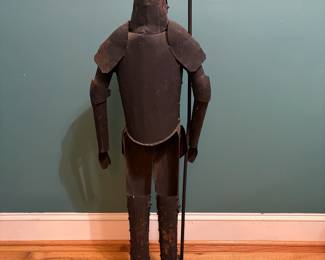 O71 - $95. Metal Knight Sculpture. Measures 16" W x 39.5" Tall.
