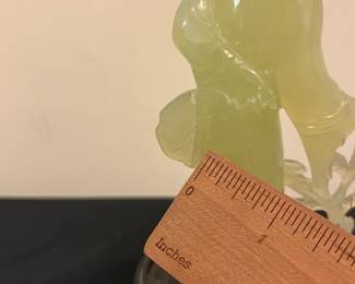 O103 - $15. Vintage Hand Carved Jade Lady with Flowers. Measures 6.25" Tall. Damaged flowers and crack in back.