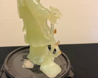 O103 - $15. Vintage Hand Carved Jade Lady with Flowers. Measures 6.25" Tall. Damaged flowers and crack in back.