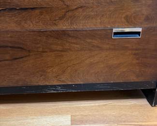 O34 - $225 PAIR. Bookshelf Measures 38.5” W x 15.25” D x 84” Tall. Bookshelf with Dry Bar Measures 38.25” W x 15.25” D x 84” Tall. Pieces are in Good/ Fair condition. Shows general wear but still sturdy.