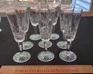 O115 - $120. Set of 8 Waterford Champagne Glasses. 7.25" Tall.