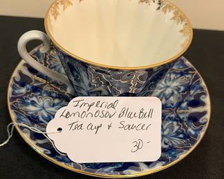 O100 - $30. Imperial Lomonosov Bluebell Tea Cup and Saucer.