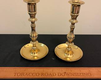 O97 - $20. Baldwin Brass Candle Stick Holders. Measures 7” Tall.