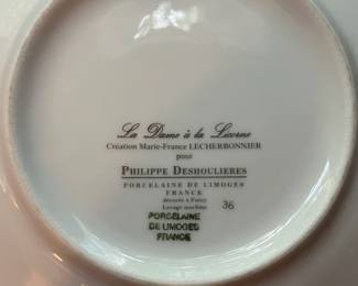 O117 - $80. "Dame A La Licorne" by Philippe Deshoulieres Tea Cup and Saucer.