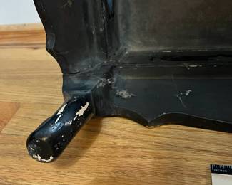 O124 - $850. Antique Kang Table. (Possibly Late Ming-early Qing Dynasty. 17th - 18th Century) Mother of Pearl Inlaid Black Lacquer Low Table. Measures 25" W x 14.5" D x 8.5" Tall.