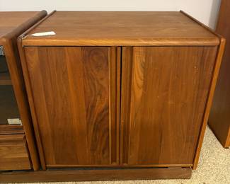 Measures 24” W x 19” D x 22.5” Tall. O14 - $75 PAIR. 1980's Media Cabinets by Custom Woodwork & Design (CWD). Cabinet with Glass Doors Measures 30.5” W x 20” D x 22.5” Tall. Cabinet with Wood Doors Measures 24” W x 19” D x 22.5” Tall.