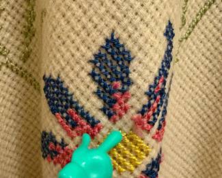 O73 - $50. Vintage “Lopez” Handmade Hooded Poncho 100% Wool. One size.