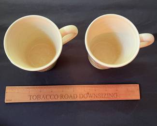 O105 - $25. Vietri "Carmela" Set. 1- Plate 9" D, 2 - Mugs 4.5" Tall. Mugs have crazing and staining on the inside.