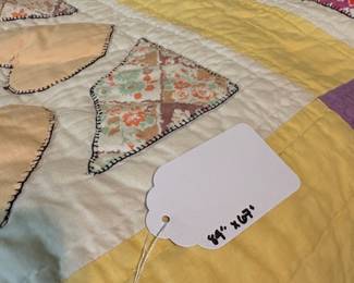 O60 - $75. Vintage Handmade Heart Box Quilt with Prairie Edge. Quilt Measures 67” W x 84” L.