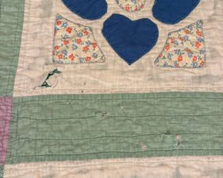 O62 - $65. Vintage Quilt. Measures 65” W x 77” L. Has some worn / thin spots.