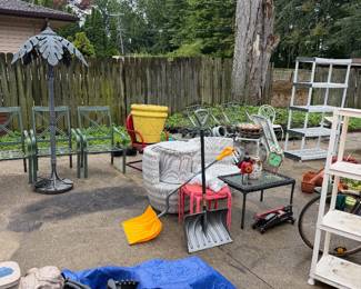 Patio furniture, planters, clay, pots, small tables
