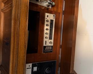Vintage stereo, reel to reel in console