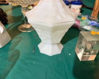 Milk glass covered dish