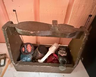 Vintage Cast Iron Carrier Caddy – Heavy-duty vintage cast iron carrier caddy with a rustic aged patina. Perfect for organizing bottles, tools, or household items, or repurposing as a farmhouse-style decorative storage piece.