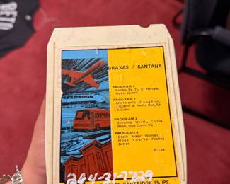 Vintage Santana & Abraxas 8-Track Tape*– Vintage Santana / Abraxas 8-track cartridge featuring classic hits including *Black Magic Woman*, *Oye Como Va*, *Singing Winds, Crying Beasts*, and more. A great collectible for classic rock fans, vintage audio enthusiasts, or 8-track collectors. Untested; sold as found.