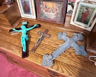 Religious Wall Décor Collection – Assortment of Christian décor featuring framed religious artwork, decorative crucifixes, and wall crosses in a variety of styles and finishes. A meaningful collection for home, church, or devotional displays. Sold individually unless noted.