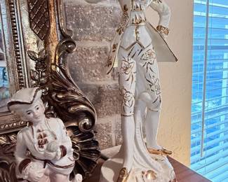 Decorative Porcelain Figurine Collection – Elegant porcelain figurines featuring Victorian-inspired figures with hand-painted details and gold accents. Beautiful display pieces for curio cabinets, mantels, or traditional home décor. Sold individually unless noted.