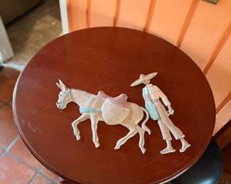 Vintage Burro & Farmer Figurines – Charming vintage figurine set featuring a saddled burro alongside a traditionally dressed farmer wearing a sombrero. Beautifully detailed with a hand-painted finish, these pieces make a wonderful addition to Southwestern, Mexican folk art, or rustic décor collections.
