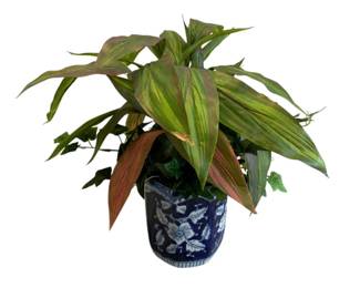 378 - Faux Plant in Blue & White Planter - 23 x 17 x 16